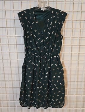 LA Soul Dark Green Bumble Bee Knee Length Dress with  Button Front V Neck XL